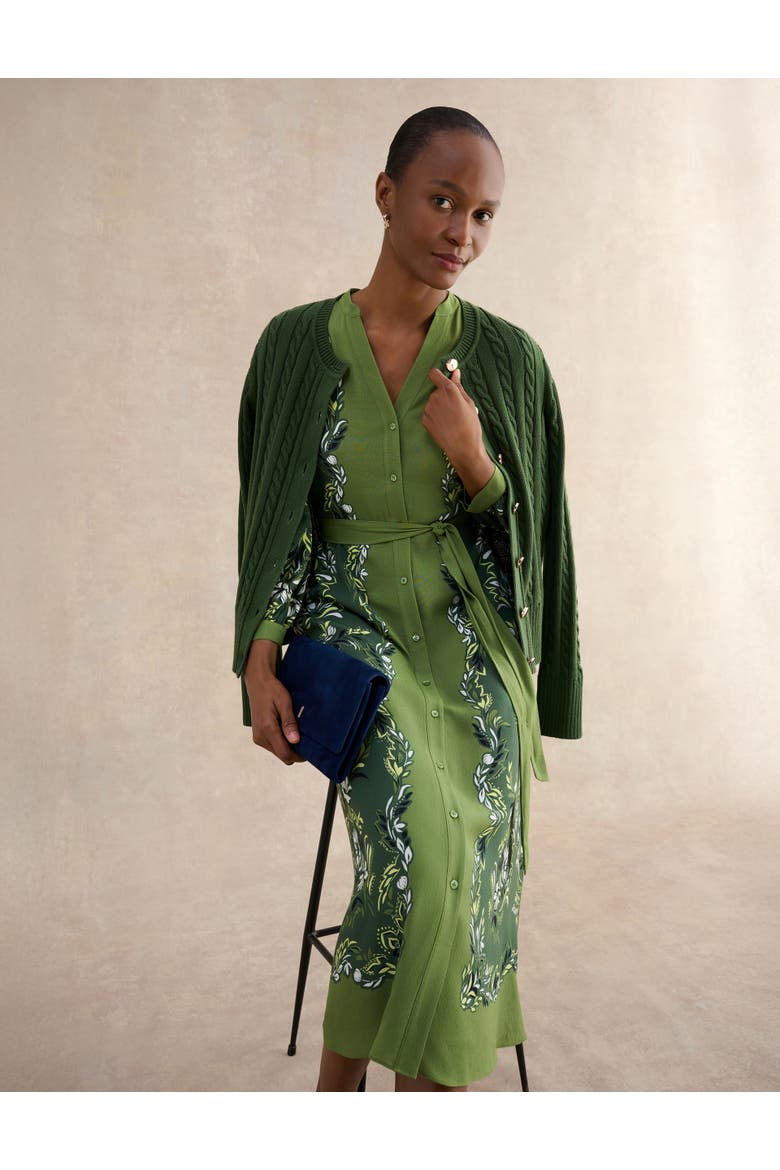 Apolline Printed V-Neck Midi Shirt Dress, Alternate, color, Green Multi