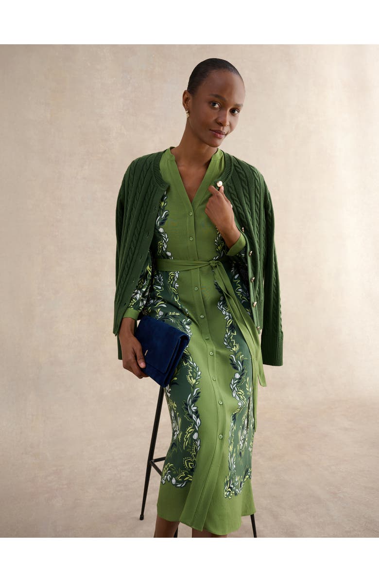 HOBBS LONDON Apolline Printed V-Neck Midi Shirt Dress, Alternate, color, Green Multi