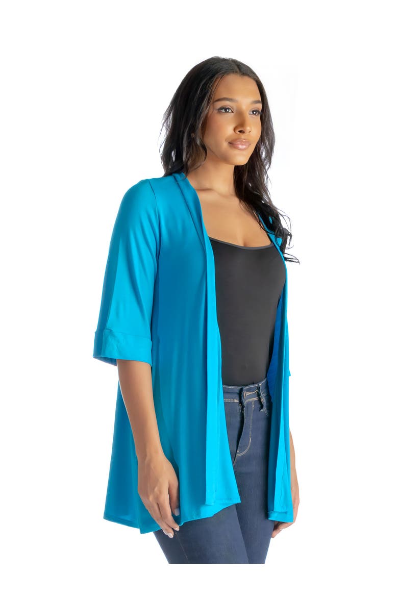 Open Front Elbow Length Sleeve Cardigan, Alternate, color, Turq