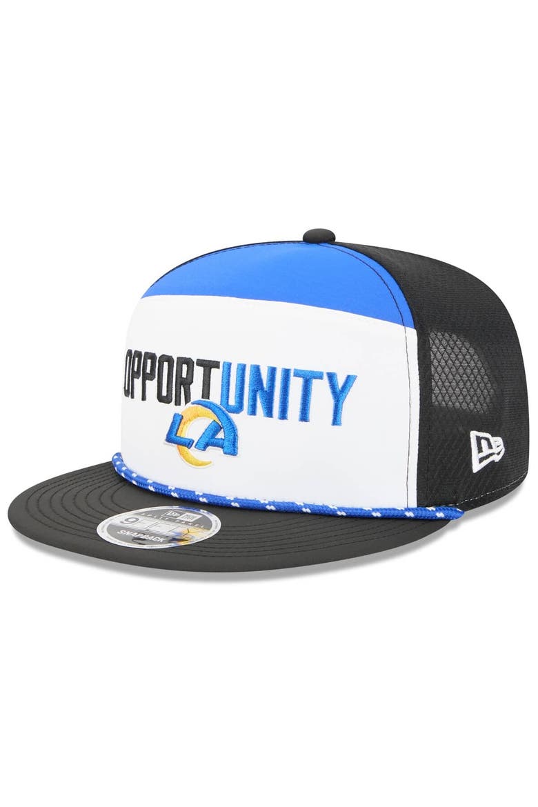 Men's New Era White/Black Los Angeles Rams 2025 Inspire Change Split Panel 9FIFTY Snapback Hat, Alternate, color, White