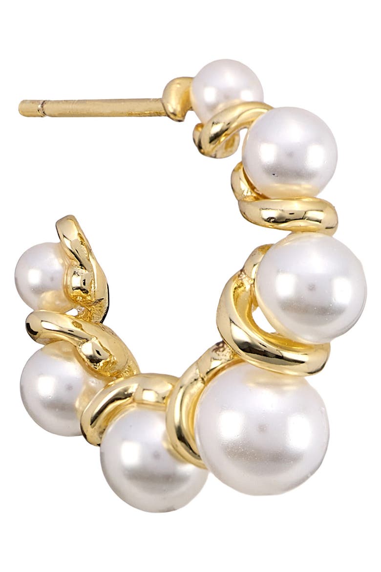 Simulated Pearl Hoop Earrings, Alternate, color, GOLD