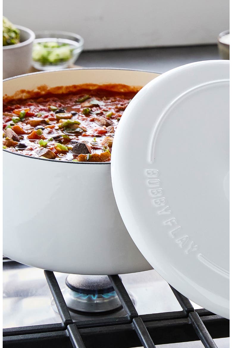 x Bobby Flay 5.5-Quart Enameled Cast Iron Dutch Oven, Alternate, color, CREAM