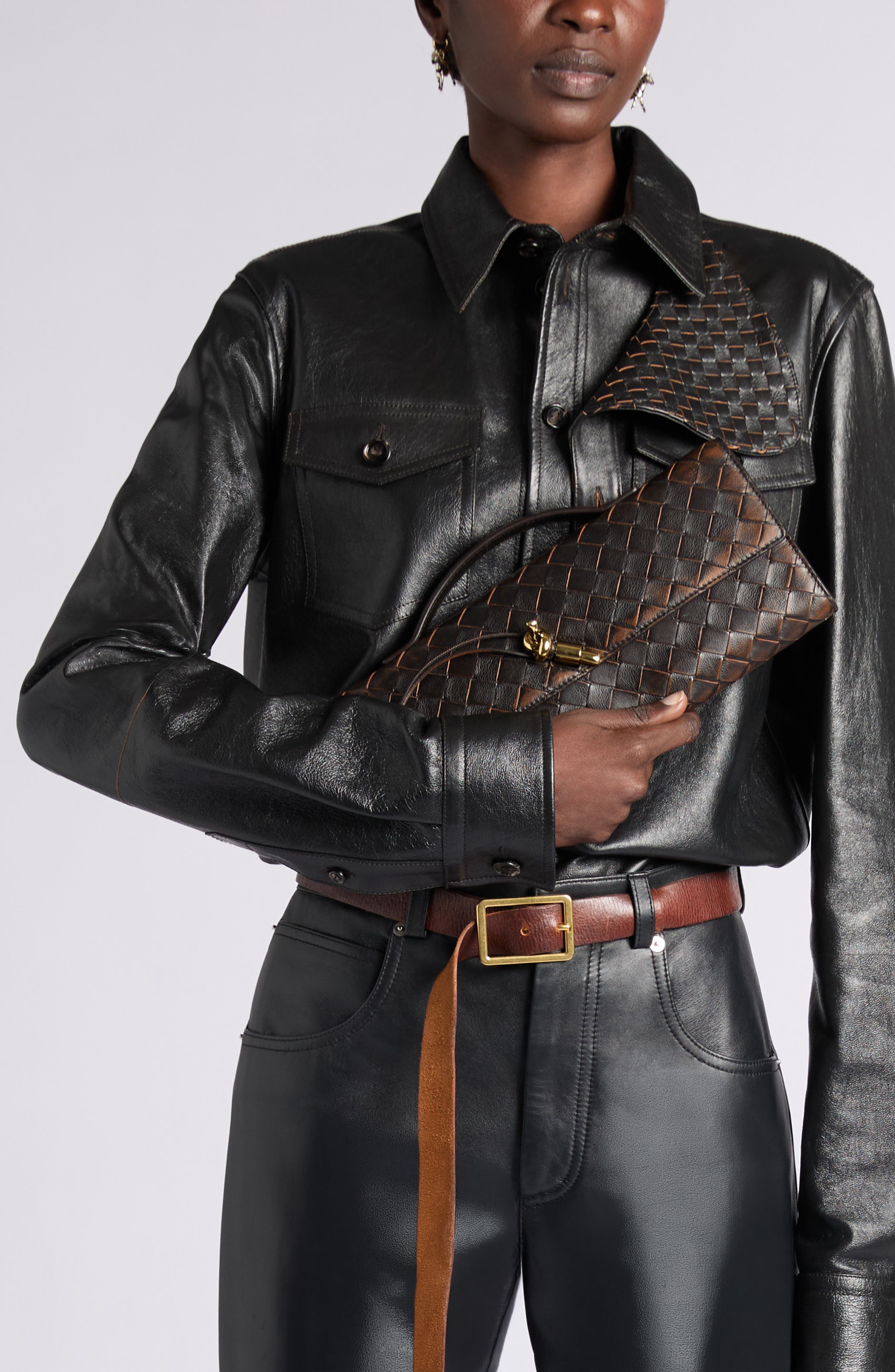 Andiamo Long Leather Clutch, Alternate, color, 1081 BLACK-BROWN-M BRASS