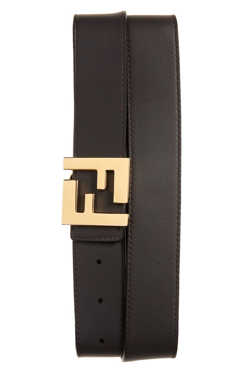 Fendi FF Logo Buckle Reversible Leather Belt, Alternate, color, 