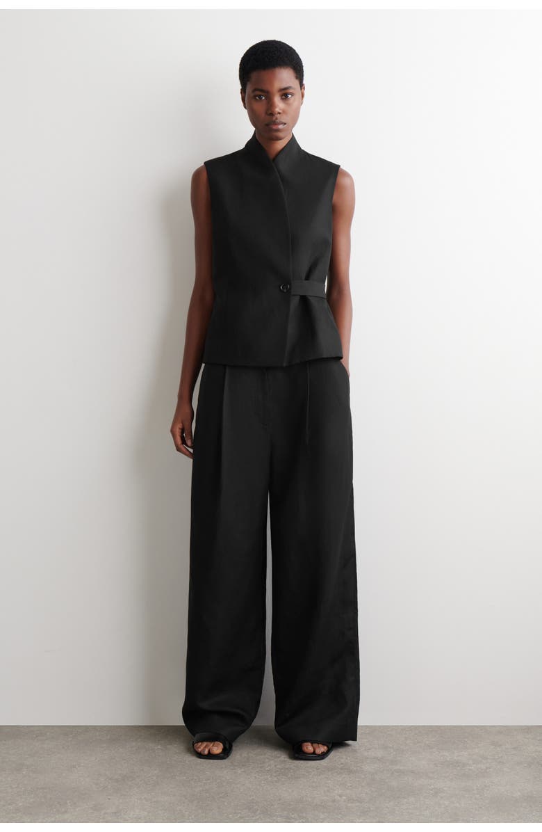 COS Relaxed Linen-Blend Wide-Leg Pants, Main, color, Black Mélange