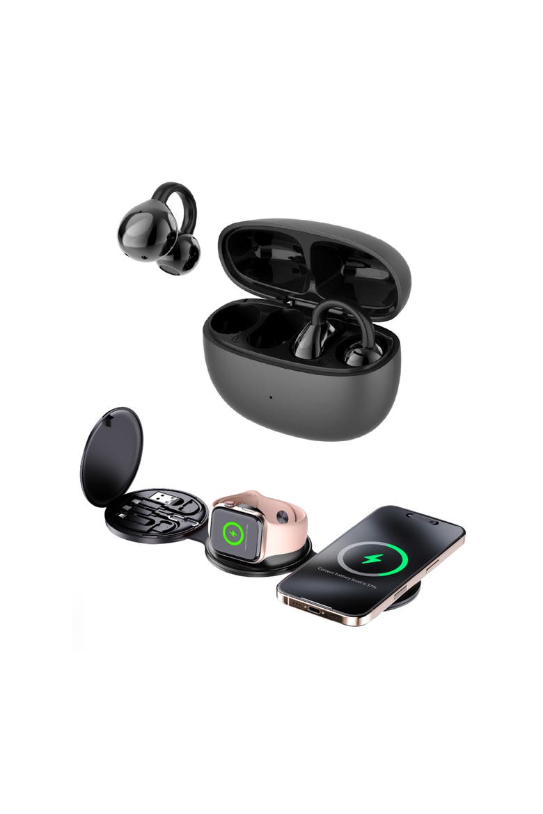 5-in-1 Wireless Charger & Wireless Earbuds, Main, color, Black