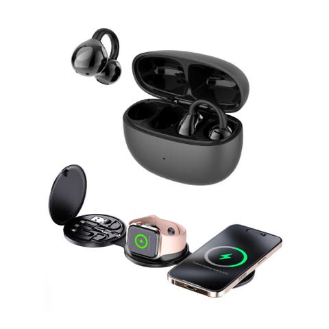 Power & Sound Essentials Bundle - 5-in-1 Folding Wireless Charging Station + True Wireless Earbuds
