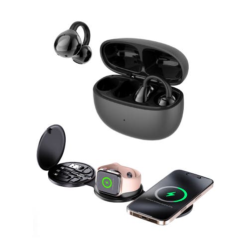 PURSONIC 5-in-1 Wireless Charger & Wireless Earbuds in Black at Nordstrom