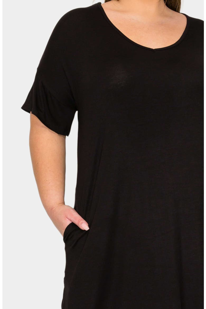 Olivia Short Sleeve Midi Dress, Alternate, color, BLACK