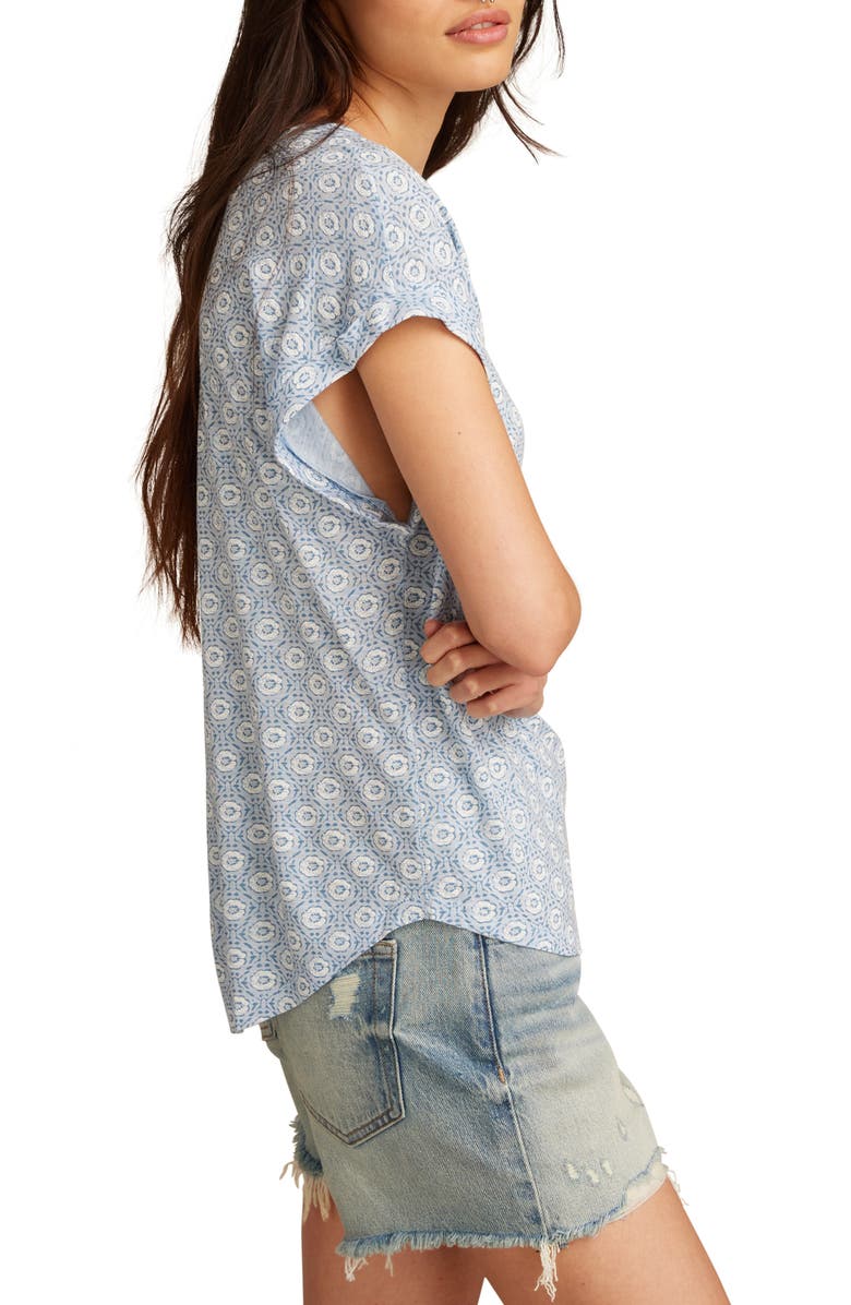 Lucky Brand Abstract Floral Short Sleeve Knit Top, Alternate, color, Blue Geo