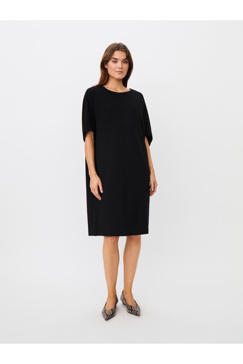 MaNattie Round Neck Draped Jersey Dress, Main, color, Black
