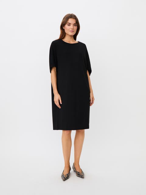 MaNattie Round Neck Draped Jersey Dress
