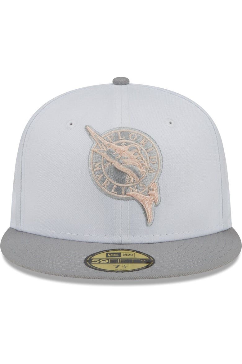 Men's New Era White/Gray Florida Marlins 1997 World Series Cooperstown Collection Side Patch Undervisor 59FIFTY Fitted Hat, Alternate, color, White