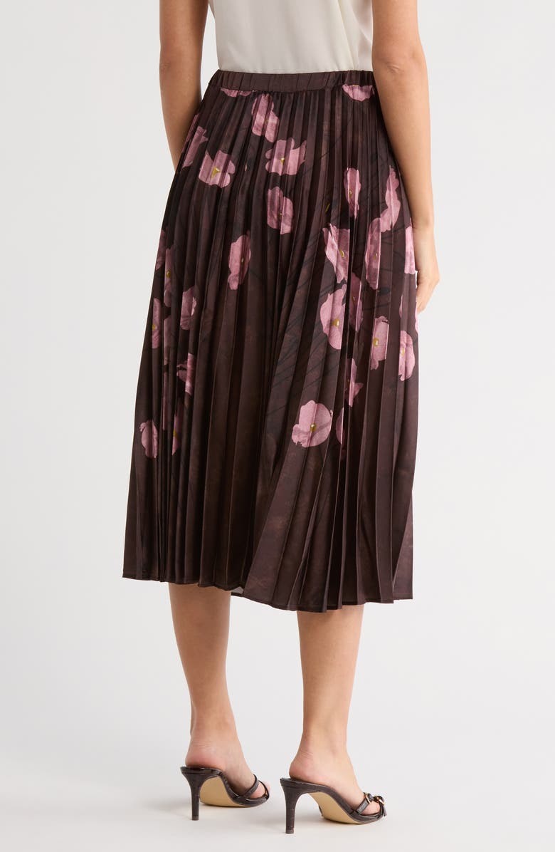T Tahari Knife Pleated Pull-On Midi Skirt, Alternate, color, Chocolate Pink Flower