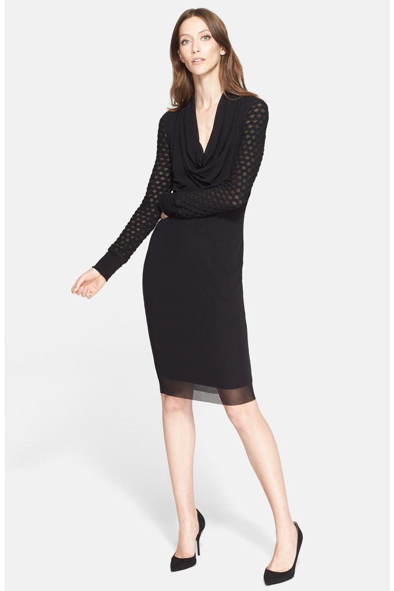 Jean Paul Gaultier Cowl Neck Long Sleeve Tulle Dress (Nordstrom Exclusive), Alternate, color, BLACK