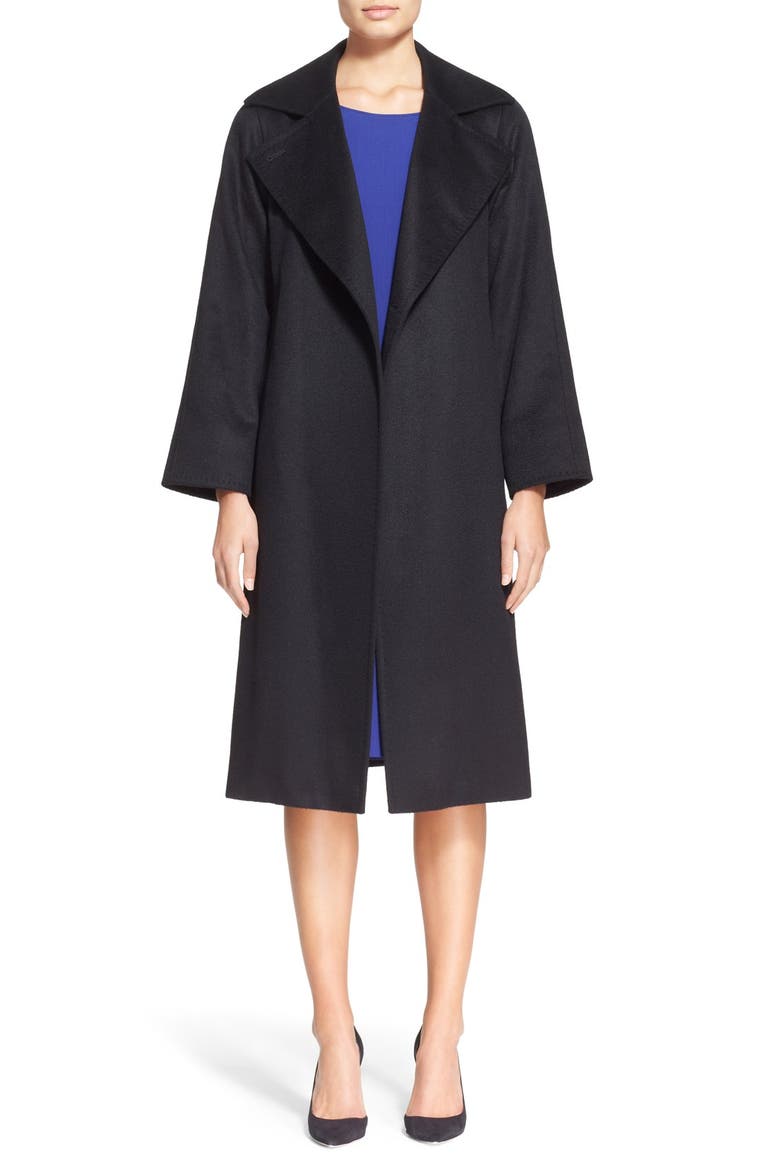 'Manuela' Camel Hair Coat, Main, color, BLACK
