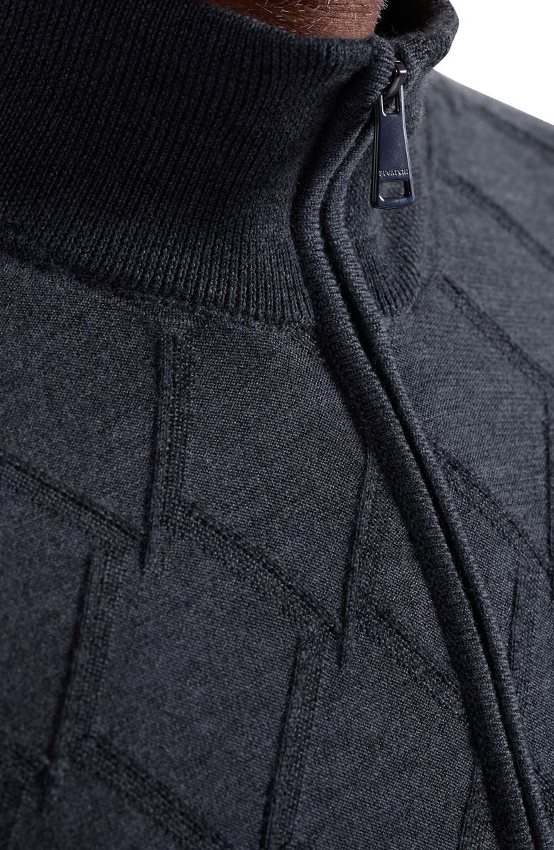 Bugatchi Merino Wool & Silk Diamond Quarter Zip Sweater, Alternate, color, Heather Grey