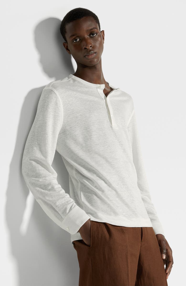 ZEGNA Long Sleeve Linen Knit Henley, Alternate, color, 