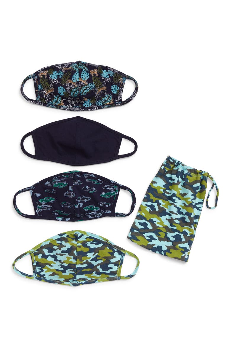 Assorted 4-Pack Kids' Face Masks, Main, color, NAVY JUNGLE COMBO