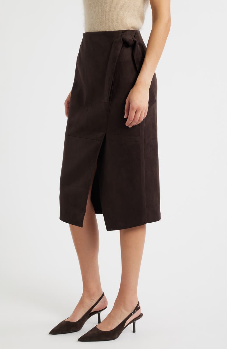 Elie Tahari The Danica Faux Wrap Faux Suede Skirt, Alternate, color, Bistro Brown
