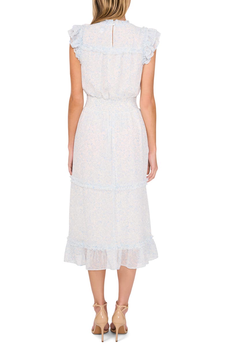 CeCe Floral Flutter Sleeve Midi Dress, Alternate, color, New Ivory