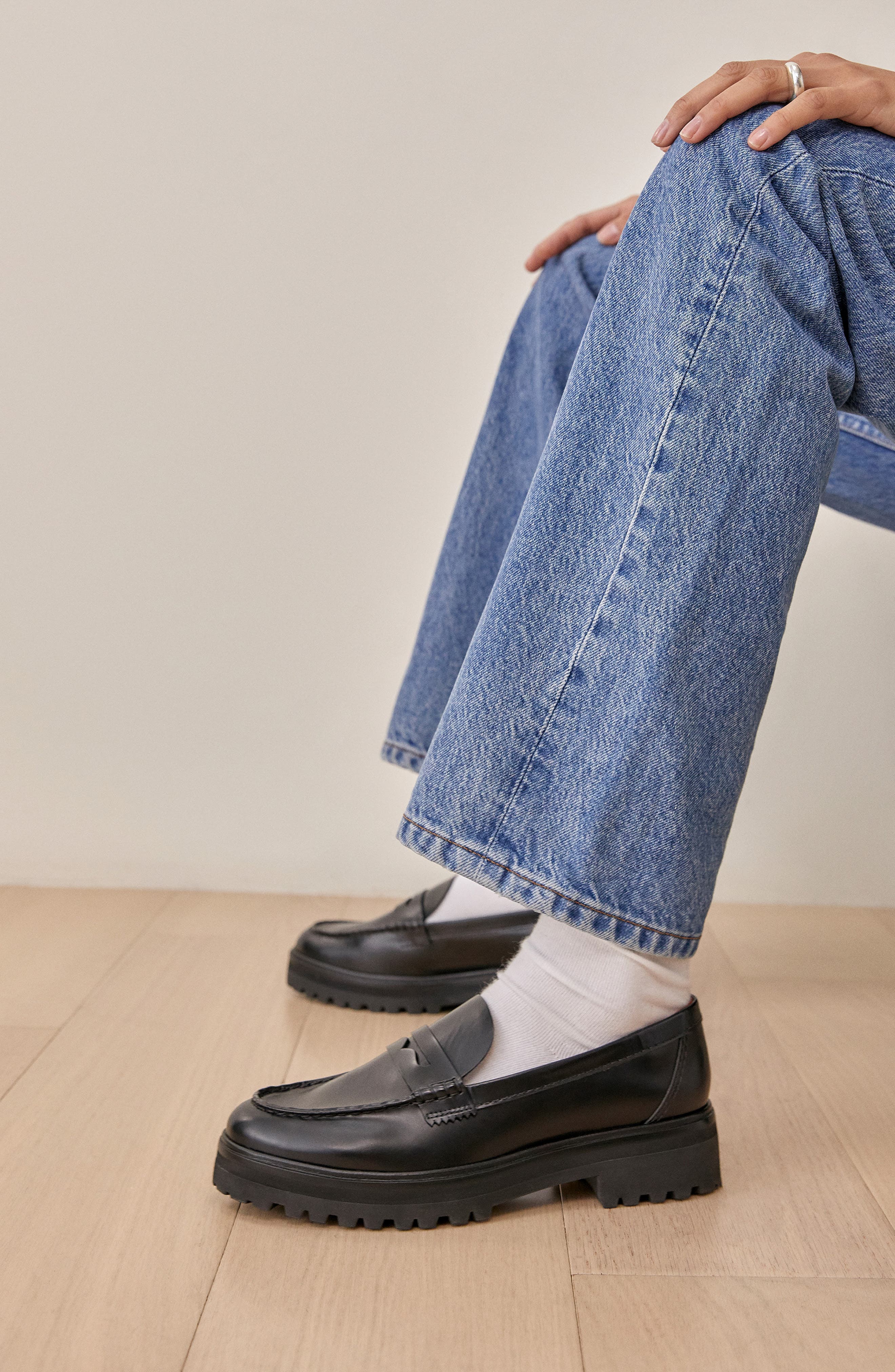 Reformation Agathea Platform Penny Loafer, Alternate, color, Black