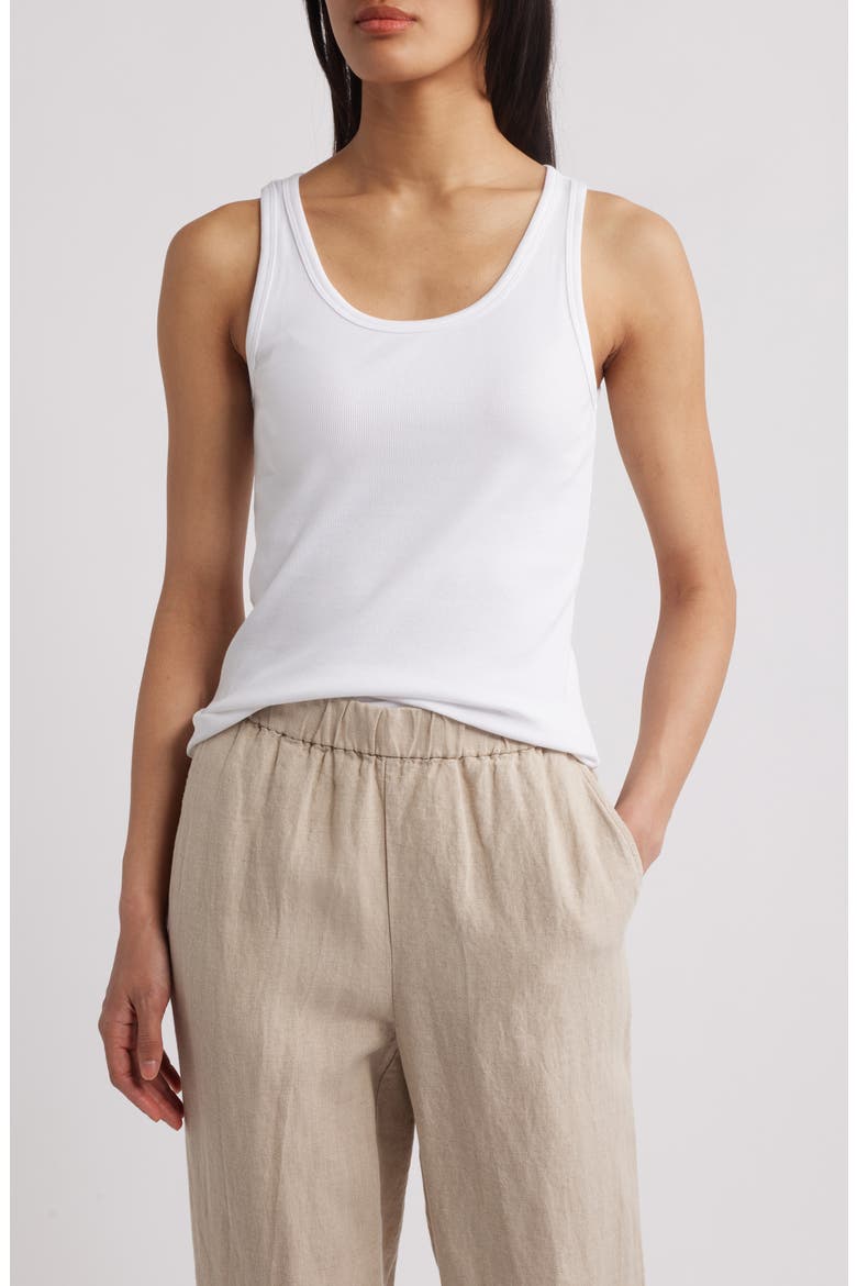 Scoop Neck Stretch Organic Cotton Tank, Main, color, WHITE