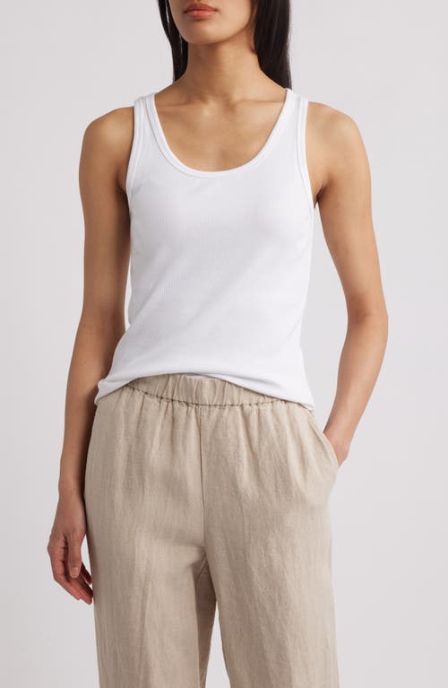 Eileen Fisher Scoop Neck Stretch Organic Cotton Tank In White