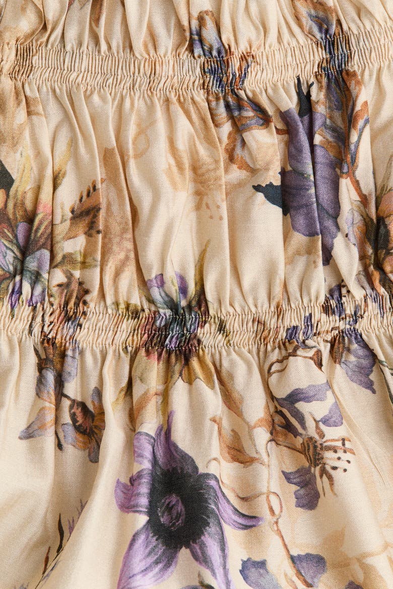 Smocked-waist Skirt, Alternate, color, Light beige/floral