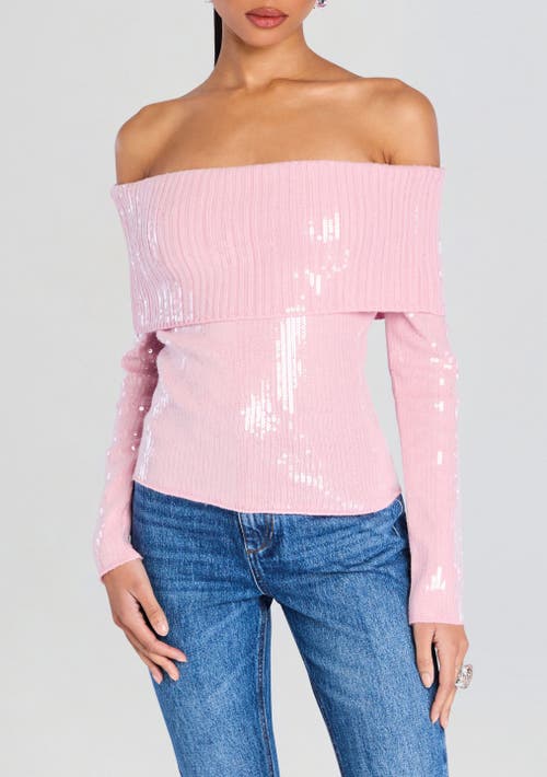 Retroféte Jourdana Sequined Off-the-shoulder Sweater In Earl Rose