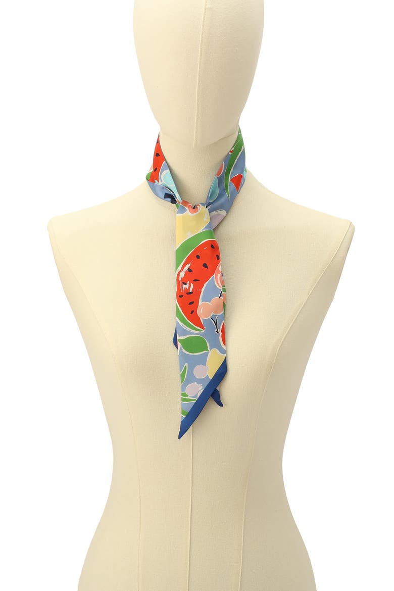 summer fruit skinny silk scarf, Alternate, color, BLUE MULTI