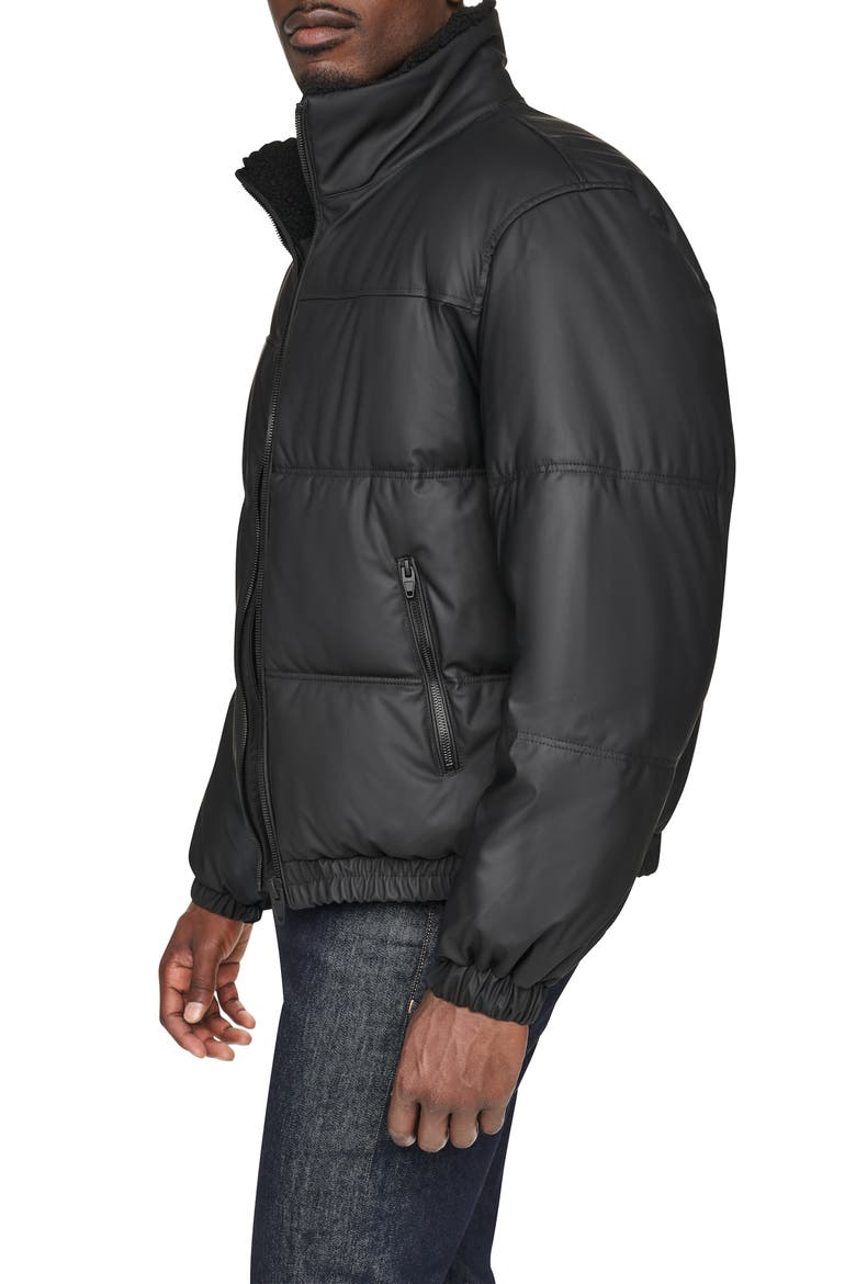 Quilted Faux Leather Bomber Jacket, Alternate, color, BLACK