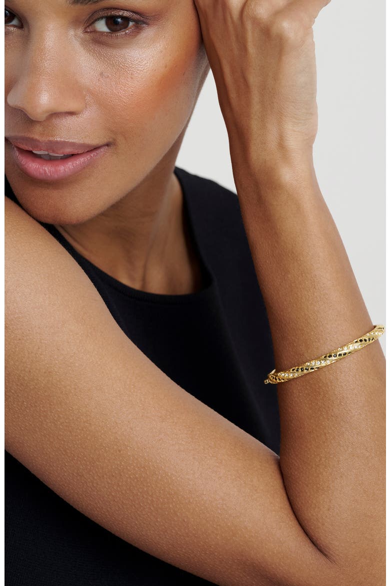 Torvi Crystal Twist Hinged Bangle, Alternate, color, GOLD TONE BLACK CRYSTAL