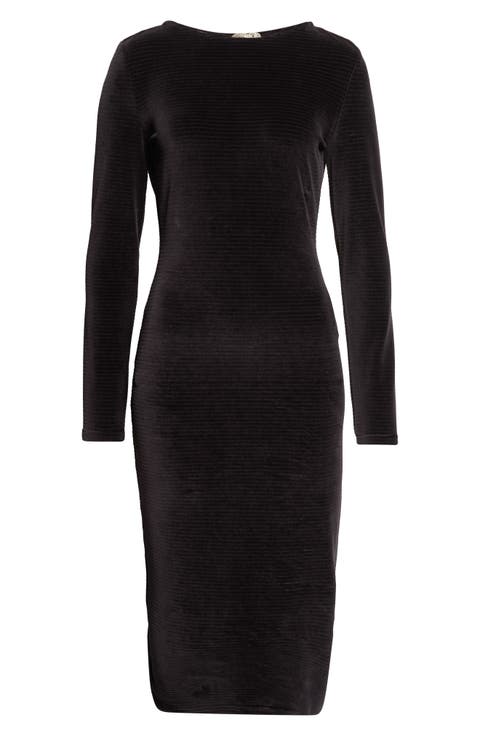 Ribbed Velvet Open Back Maxi Dress