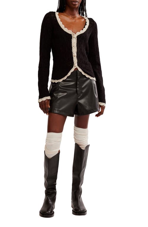 Shop Free People Adelene Pointelle Cardigan In Black Cream Combo