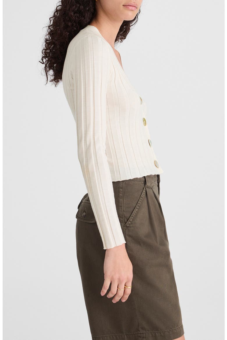 Rib V-Neck Merino Wool & Silk Cardigan, Alternate, color, IVORY