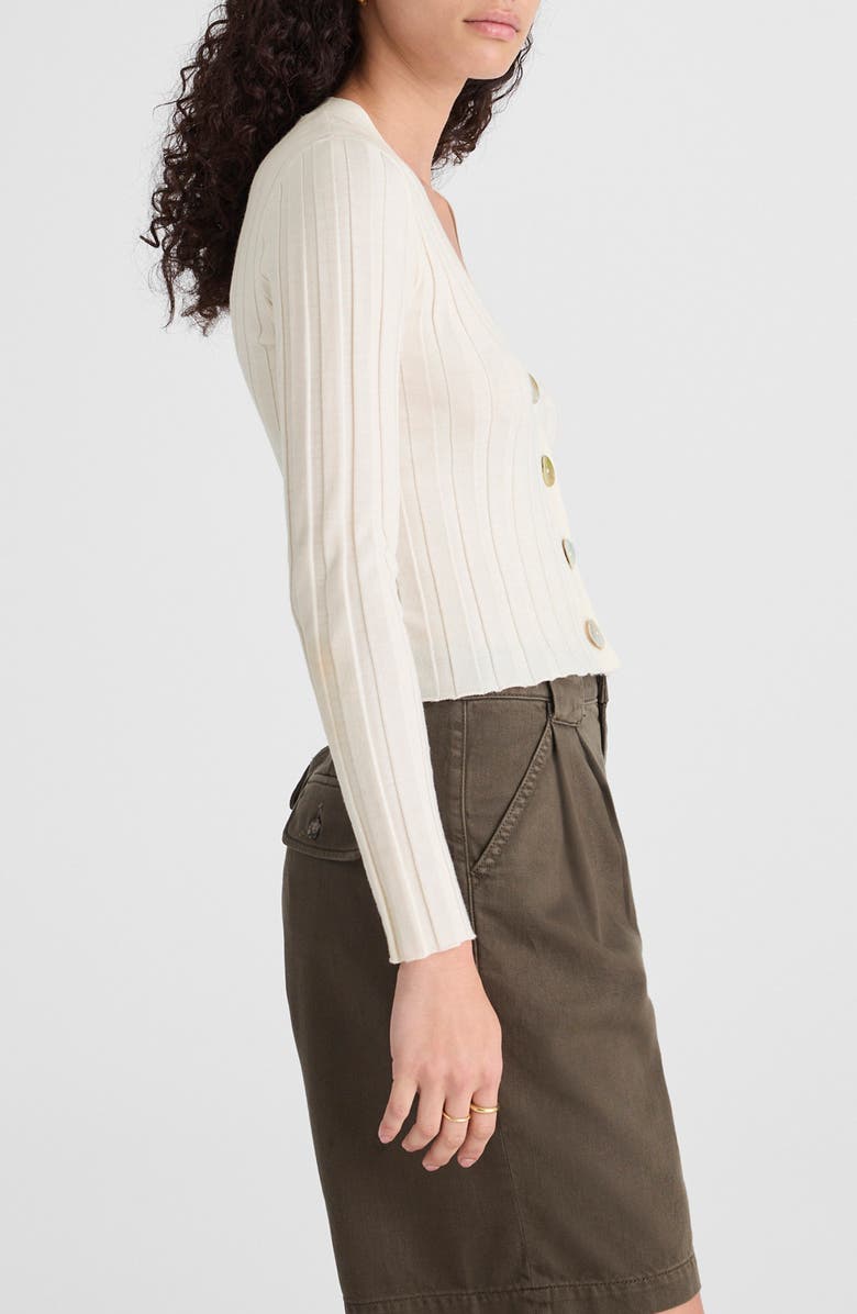 Madewell Rib V-Neck Merino Wool & Silk Cardigan, Alternate, color, Ivory