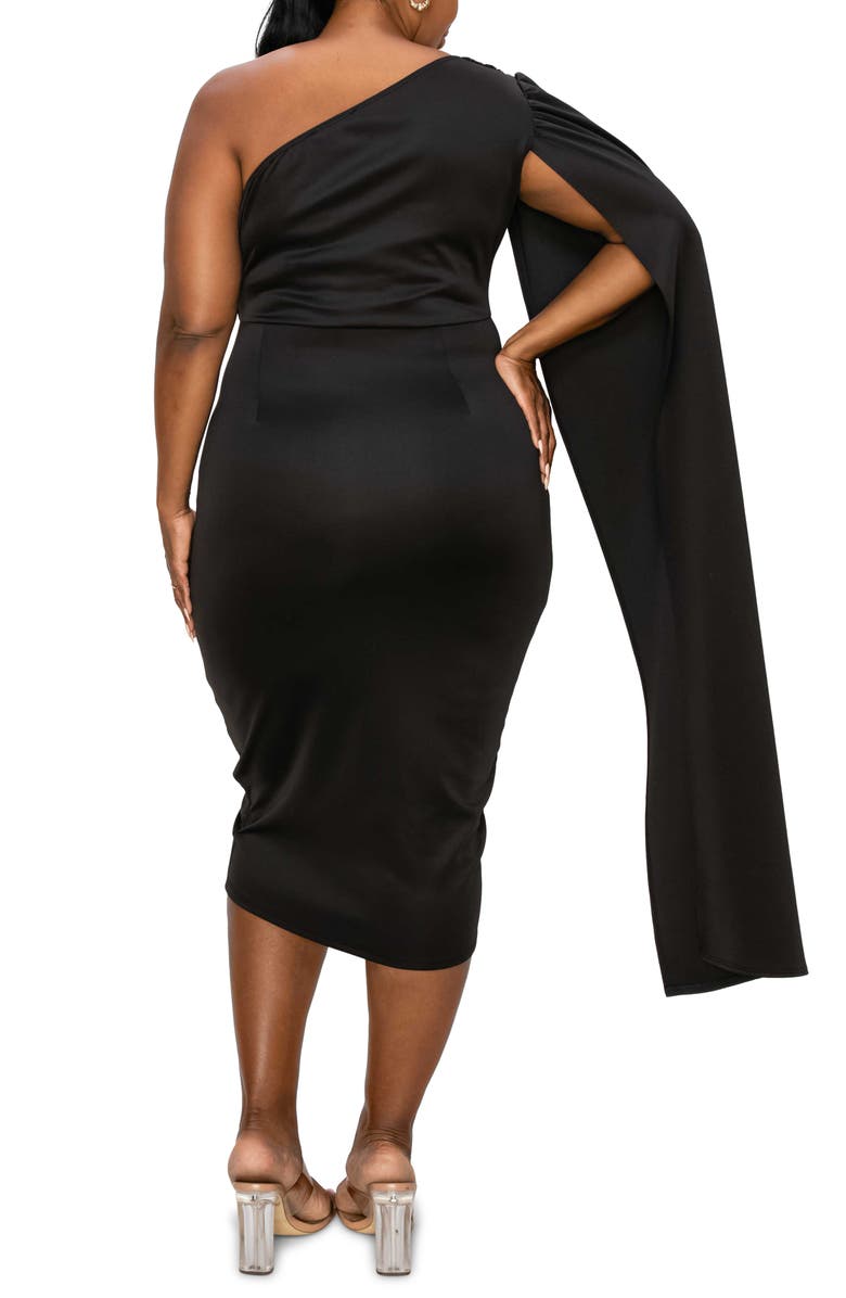 L I V D Spade One-Shoulder Cape Dress, Alternate, color, Black