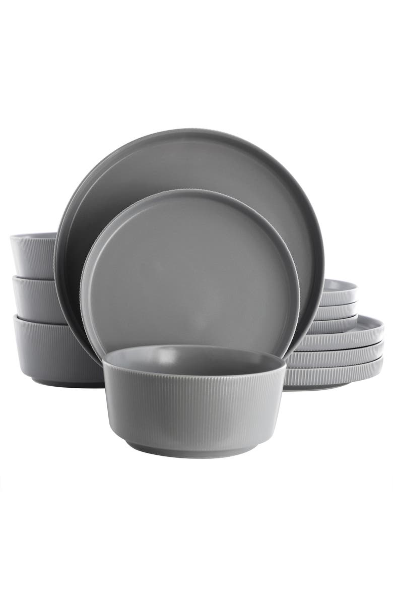 Dempsey Road 12 Piece Stoneware Dinnerware Set, Main, color, Grey