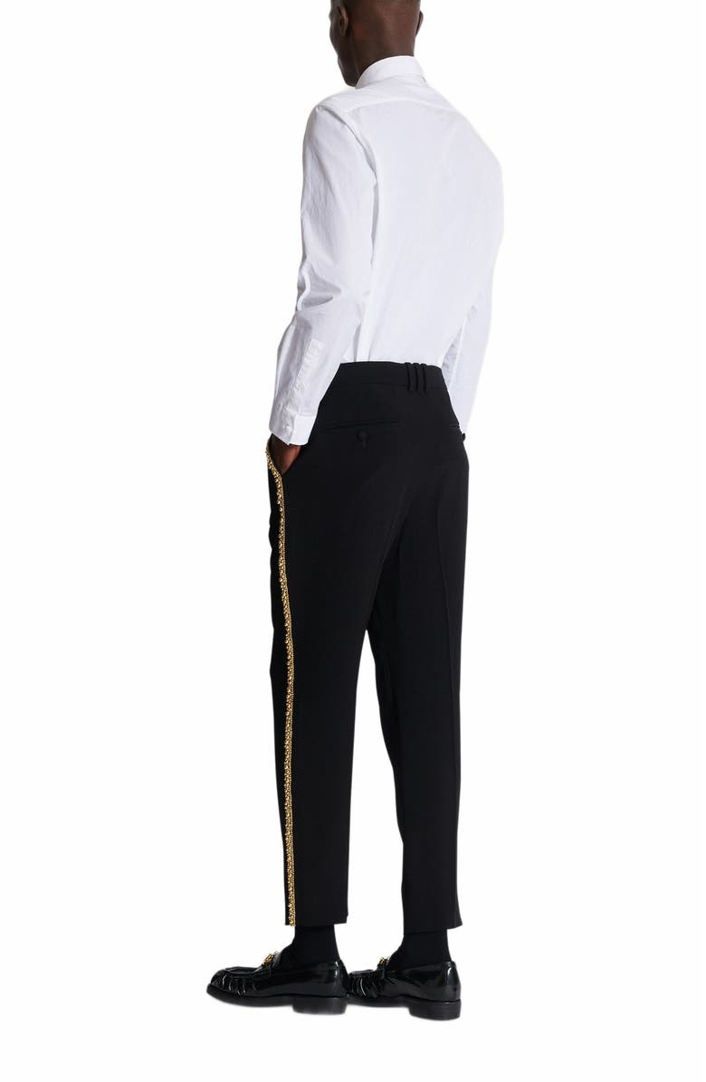 Balmain Embroidered Crepe Straight-Leg Tailored Trousers, Alternate, color, Black