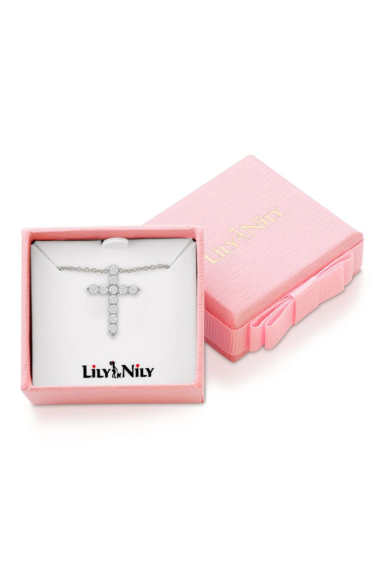 Kids' Cubic Zirconia Cross Pendant Necklace, Alternate, color, SILVER