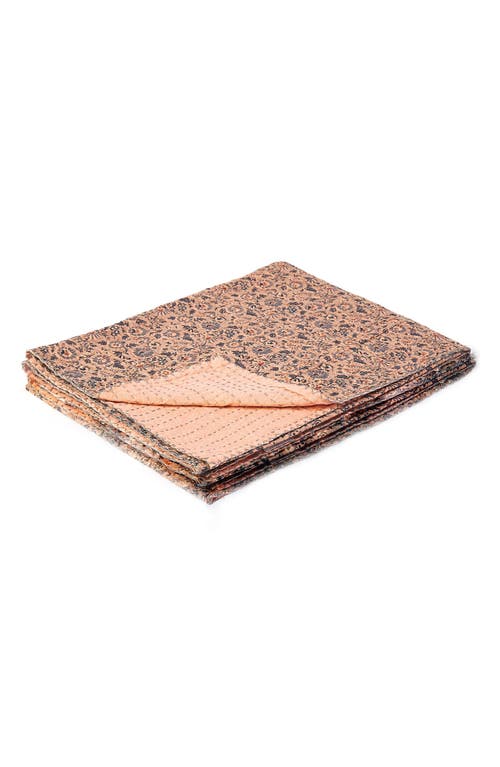 Taj Hotel Vintage Cotton Kantha Throw Blanket In Multi Peach Grey