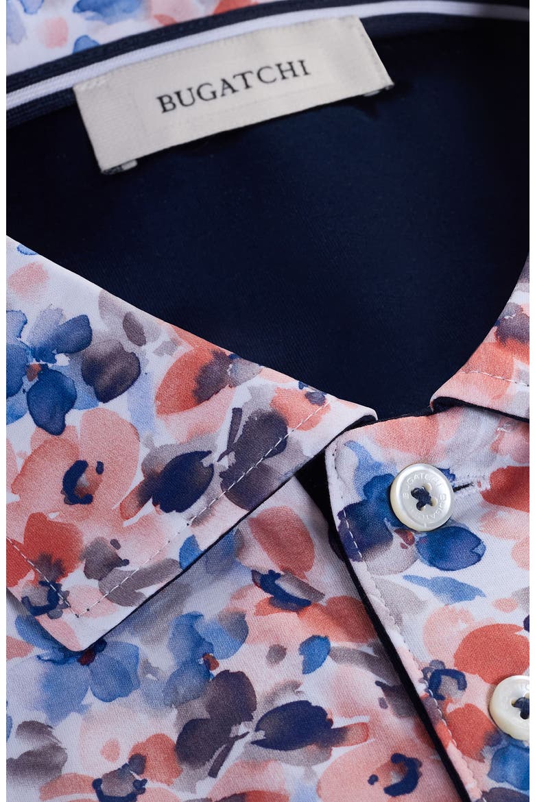 Hendrix Digital Watercolor Floral Print Pima Cotton Polo, Alternate, color, BLUE/ CORAL