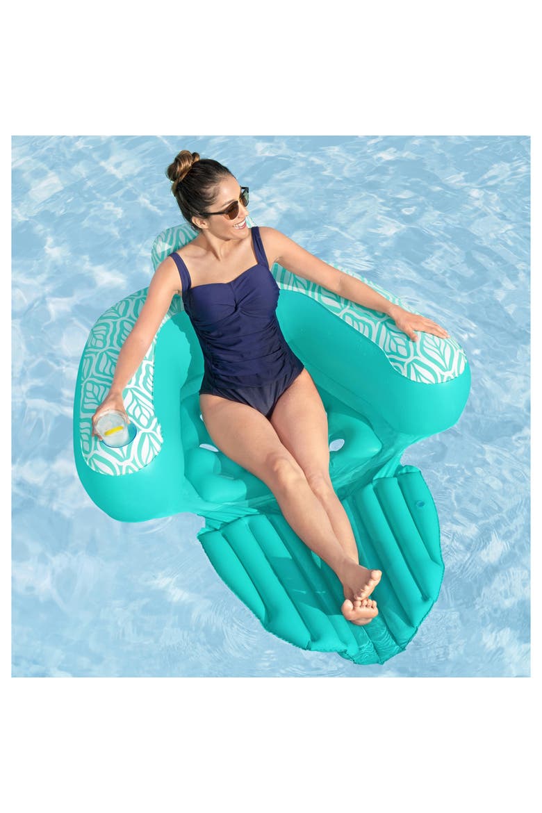 57 Inch Comfort Plush Deluxe Chair Inflatable Pool Lounge with Cup Holder, Alternate, color, Blue