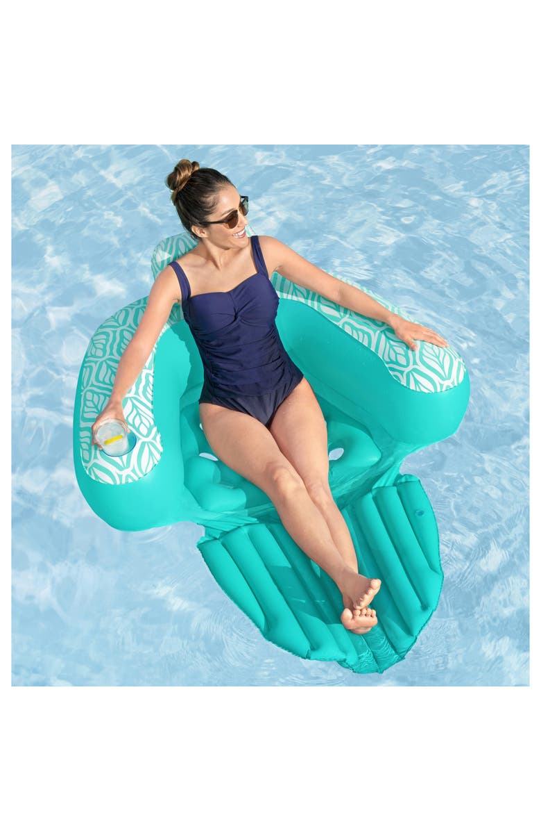 H2OGO! 57 Inch Comfort Plush Deluxe Chair Inflatable Pool Lounge with Cup Holder, Alternate, color, Blue