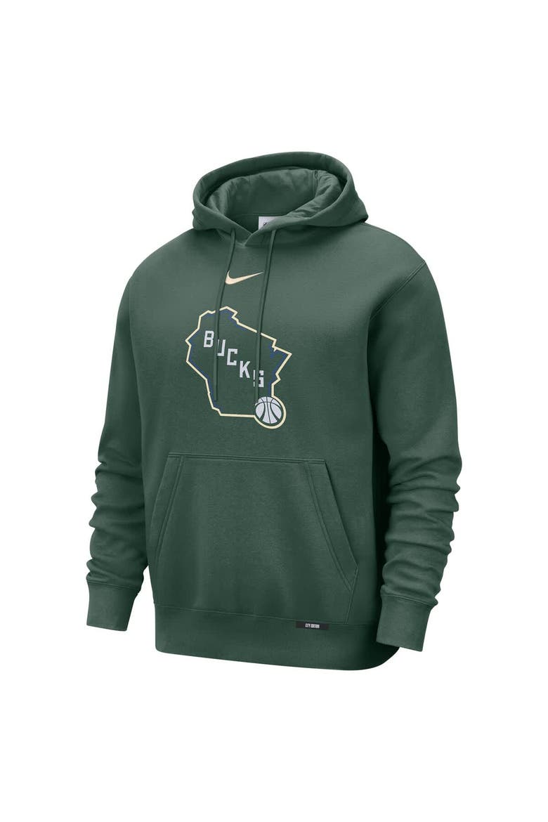Men's Nike  Hunter Green Milwaukee Bucks 2025/26 City Edition Essential Logo Remix Hoodie, Alternate, color, Hunter Green