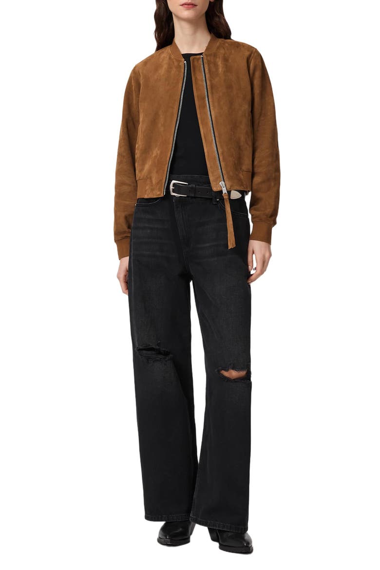 Orten Suede Bomber Jacket, Alternate, color, SUGAR BROWN