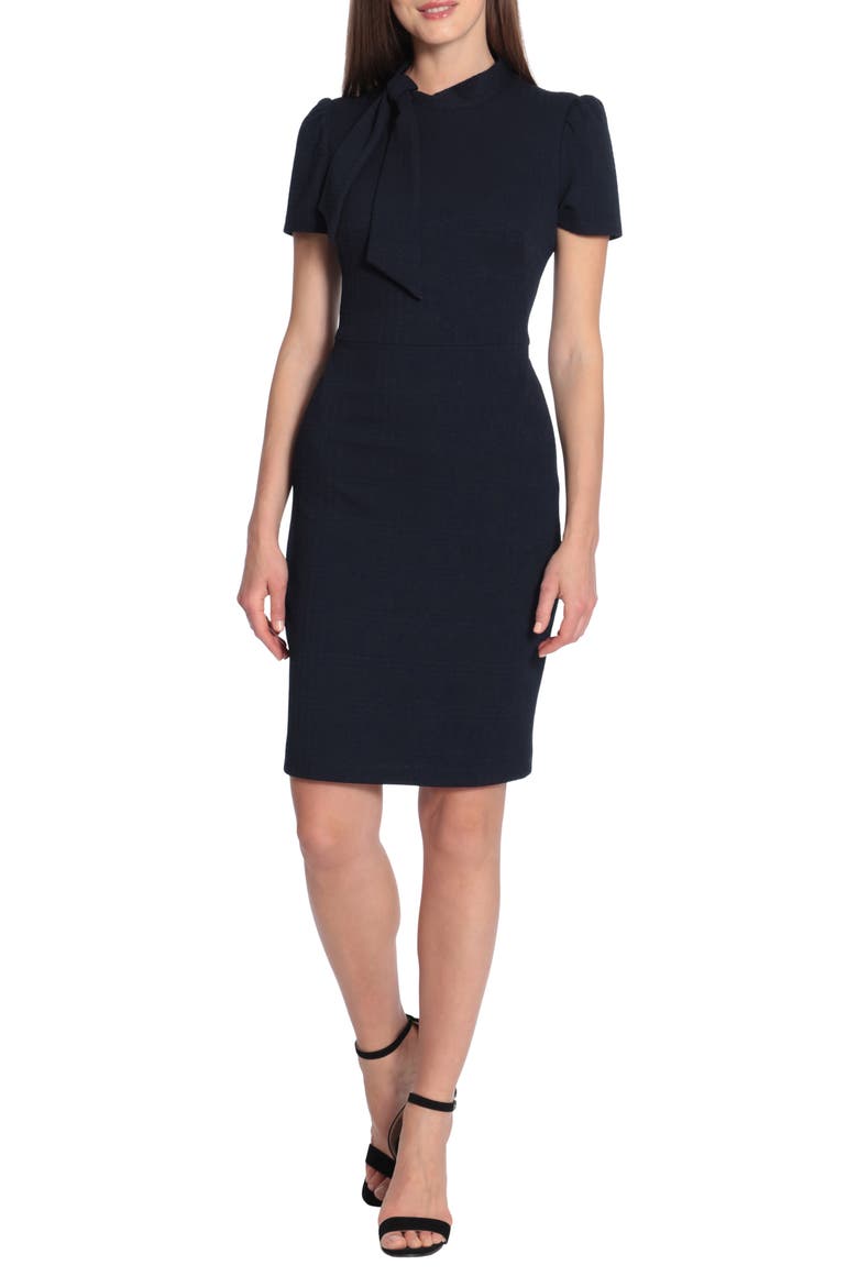 Short Sleeve Necktie Sheath Dress, Main, color, NAVY