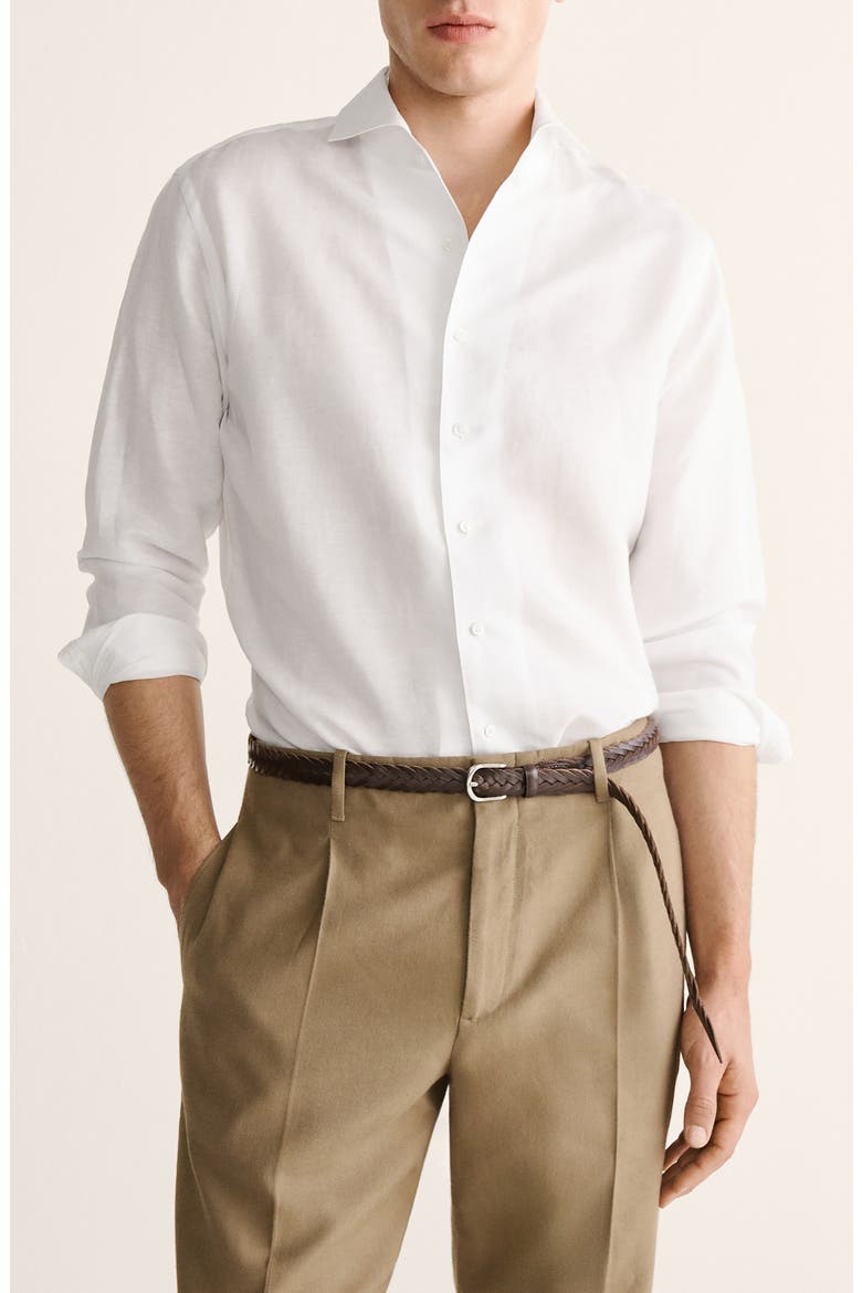 Regular Fit Solid Slub Linen Blend Button-Up Shirt, Main, color, WHITE