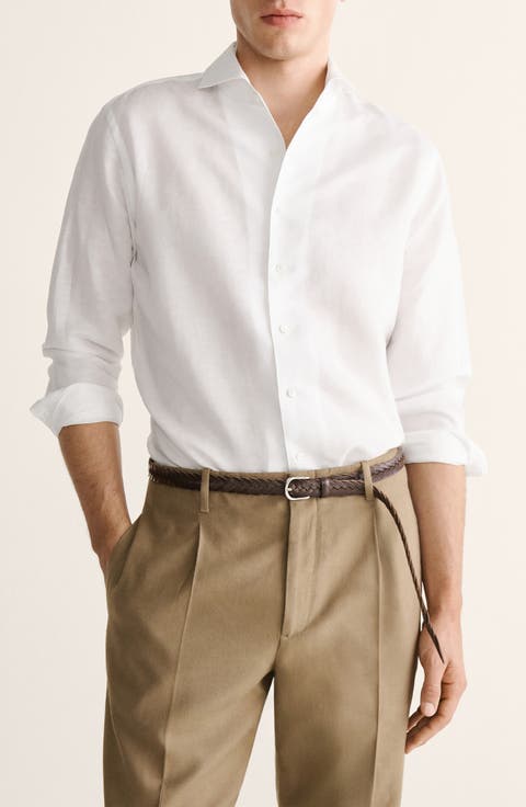 Regular Fit Solid Slub Linen Blend Button-Up Shirt